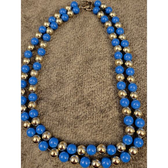 Vintage Blue and Gold Beaded Necklace - Picture 4 of 4